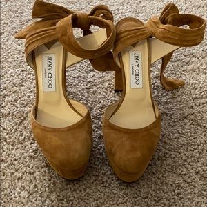 Jimmy Choo tan suede heel